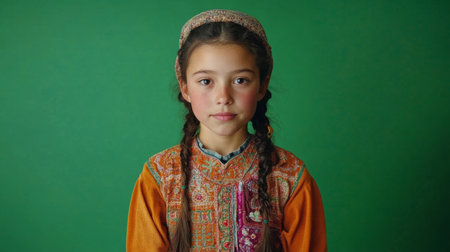 The portrait emphasizes the importance of preserving cultural identity through generationsの素材