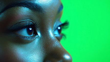 A closeup of a face reflecting deep concentrationの素材