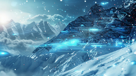 As an unexpected snowstorm blankets a mountainous region weather sensors powered by 5G continuously monitor the conditions helping authorities predict and prepare for potential avalanchesの素材