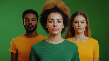 Individuals wearing matching colors representing unity and teamwork in the face of hardshipの素材