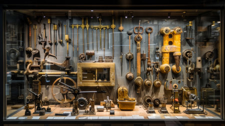 In addition to large equipment the exhibition also features smaller tools and gadgets used on construction sites including antique hammers drills and levelsの素材