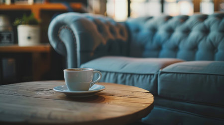 A comfortable couch and coffee table perfect for relaxing and brainstorming ideasの素材