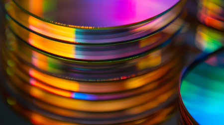 A closeup of a stack of polarizing filters used to demonstrate how light and colors are polarized in different spectrumsの素材
