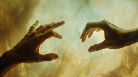 Fuzzy image of hands reaching for gの素材