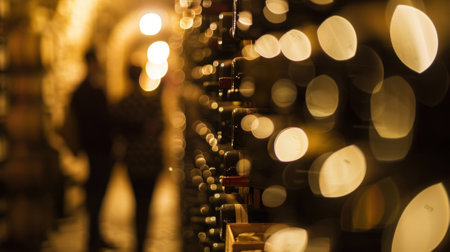The outoffocus scene of wine enthusiasts exploring the cellar speaks of indulgenceの素材
