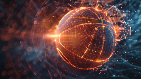 Futuristic basketball glowing with digital energy and network connectionsの素材