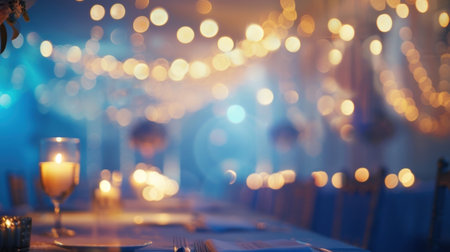 A misty ambiance surrounding the elegant details of a wedding reception venueの素材