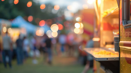 Blurry crumbs and spills dotting the food truck rally groundの素材