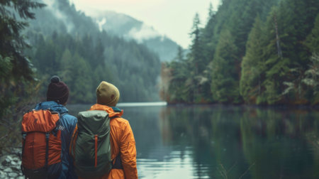 Unfocused explorers embracing the tranquility of the outdoorの素材