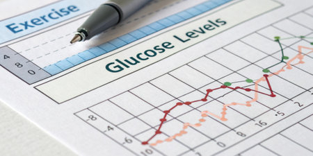 Time Markers Closeup detail of specific time markers on the graph where exercise was performed which correlate with subsequent drops in glucose levels illustrating an immediate.の素材