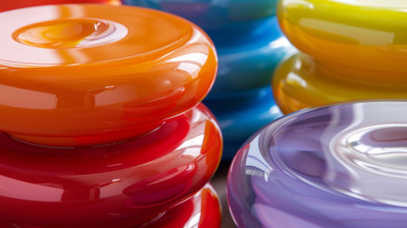 A set of stackable bubble stools in vibrant hues great for kids playrooms or outdoor gatheringsの素材