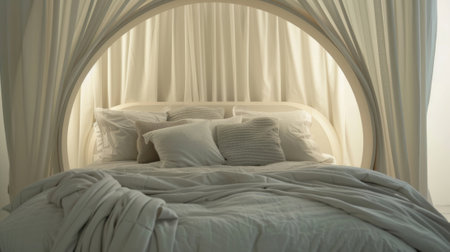 A dreamy canopy bed with a bubblelike frame and curtains for a cozy and whimsical sleeping experienceの素材