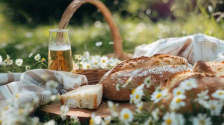 The gentle breeze carries the scent of freshly baked bread and fragrant flowers blending perfectly with the romantic picnic atmosphereの素材