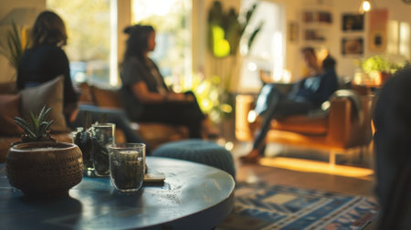 A quiet and comfortable communal living space fostering connections and meaningful conversations a retreat attendeesの素材