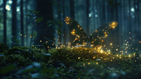 With every beat of her wings tiny flickers of light were released illuminating the dark corners of the forestの素材