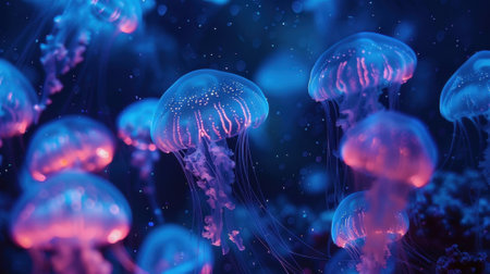 The ink seemed alive and pulsating as if the glowing droplets were gradually expanding and contracting moving in a rhythmic danceの素材