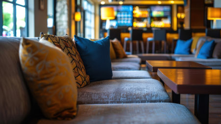 The restaurant offers a variety of seating options including comfortable couches and bar stools for those looking for a more casual experienceの素材