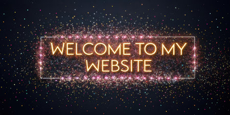 Sparkle Burst A square banner that features a sparkling background of tiny pixelated confetti overlaying the phrase Welcome to My Website in a bright bold typeface that pulses with.の素材