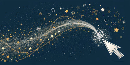 Vintage Glitter Stream The cursor moves in smooth fluid motions trailing behind it a stream of silver and golden sparkles that cascade and shimmer like a flowing ribbon of light..の素材