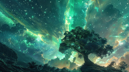 It was as if the stars had fallen from the sky sprinkling the world with radiant aurora particles that seemed to defy gravityの素材