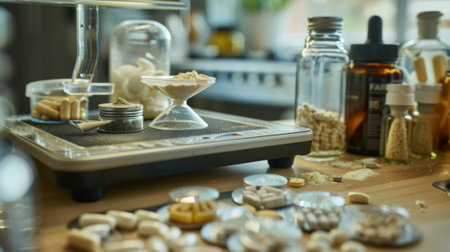 Pharmacist preparing a herbal medicine formula with mortar and pestleの素材