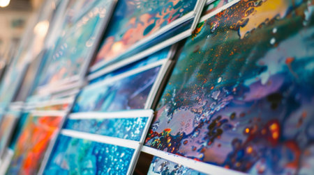 Gallery showing abstract fluid acrylic paintings with vivid colorsの素材