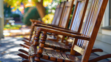Empty rocking chairs waiting on a porchの素材