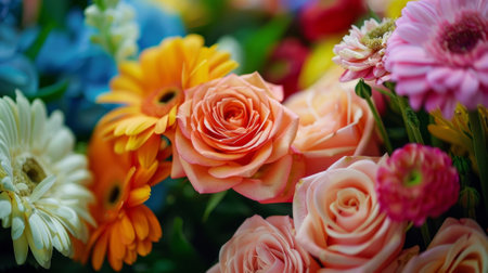 Bouquet of colorful flowers blooming in a flower shopの素材