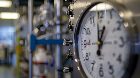 A clock on the wall reminds researchers to take note of timesensitive experiments and observationsの素材