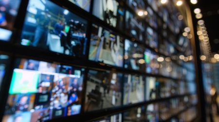 A wall of screens showing live feeds from various cameras p in different parts of the facility giving visitors a behindthescenes lookの素材