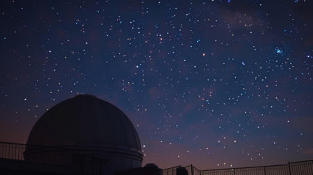 The crisp cool air and ling stars above make the observatory deck a popular spot for a quiet date nightの素材