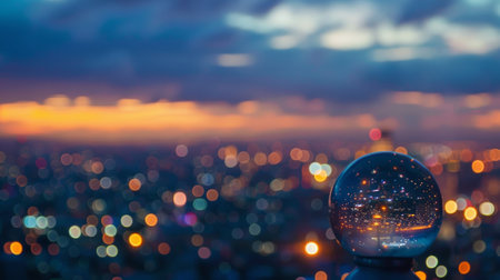 As the sun sets the lights of the city below begin to le creating a magical backdrop for the observatorys visitorsの素材