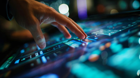 A person using the computers touch screen to navigate through a databaseの素材
