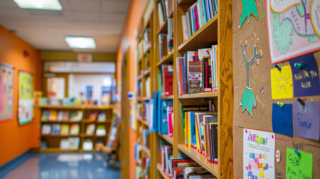 A bulletin board featuring book recommendations from staff and community membersの素材