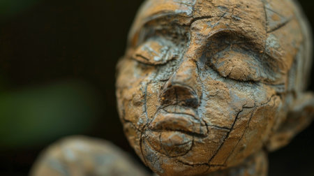 A closeup of a small clay figurine its rustic finish and intricate details reflecting the artists connection to natureの素材