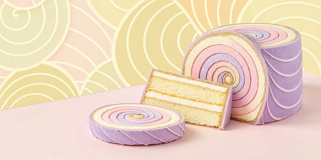 Layered Spirals A pale yellow webpage showcasing spirals in soft pink and lavender intertwining gently to capture the visual rhythm of retro playful designs from the digital past..の素材