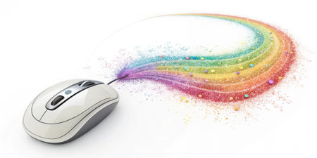 Luminescent Swirls A sleek modern cursor dances across the screen leaving behind a swirling trail of colorful sparkles that swirl and blend reminiscent of a lively digital.の素材