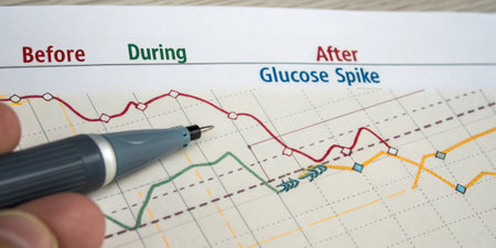 Annotated Data Points A closeup focused on a graph with clear annotations highlighting insulin levels before during and after a glucose spike making it easy to understand the.の素材