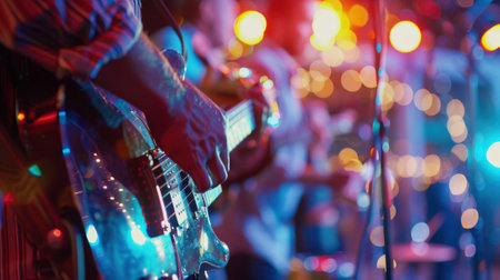 A live band plays upbeat and cheerful music getting everyone up and dancing at the alcoholfree anniversary partyの素材