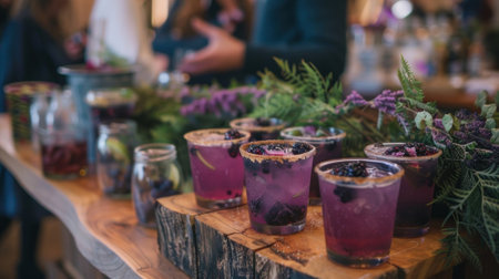 A free sample station allowing attendees to try different elderberry drinks and discover their favoritesの素材