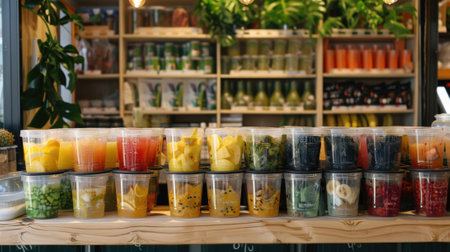 The stand also offers a selection of healthy snacks such as fruit and veggie cups to pair with the kombuchaの素材