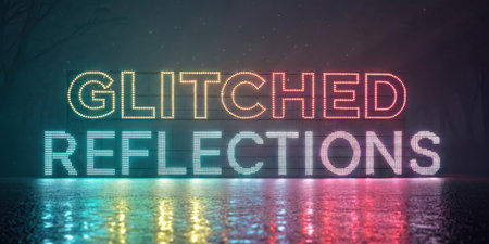 Glitched Reflections The background resonates with a kaleidoscope of muted colors while pixelated text appears as if its caught in a cycle of loops and glitches. Each segment of.の素材