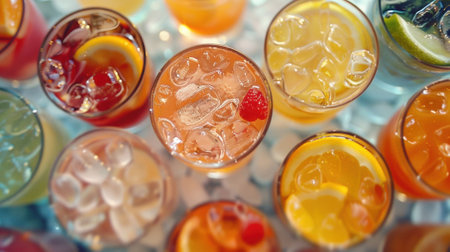 A classy cocktailstyle party with a twist Ã¢â¬â instead of alcohol guests are enjoying a variety of expertly crafted mocktails ranging from smoky flavors to fruity blendsの素材