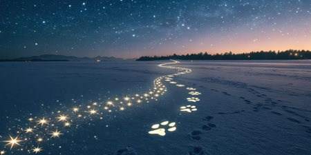 Glittering Voyage As the sparkling cursor moves it leaves glowing footprints in the form of stars creating a breathtaking celestial map that les softly in the twilight ambiance of.の素材