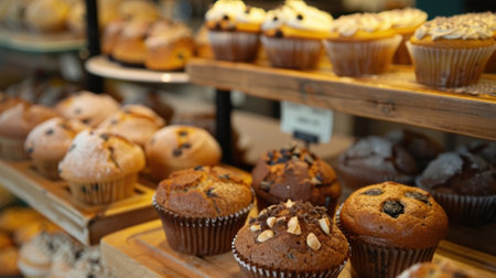 A display of homemade baked goods such as muffins and cookies carefully crafted to pair perfectly with the cafÃÂ©s caffeinefree menu optionsの素材