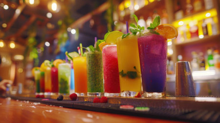 As the night goes on the music gets livelier and the drinks get more exotic with colorful combinations of fruits and herbs creating unique and refreshing juice optionsの素材