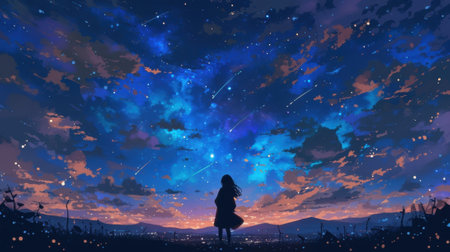 The sky lit up in a radiant display of stars ling and dancing against the deep velvet backdrop of nightの素材