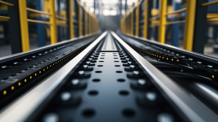 Innovative production line conveyor belt moving through factoryの素材