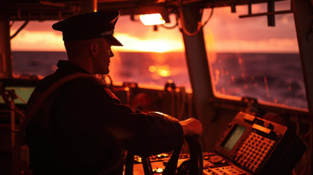With a strong sense of responsibility the Able Seaman takes his watch post for the night keeping a vigilant eye on the surrounding waters to ensure the safety of the shiの素材