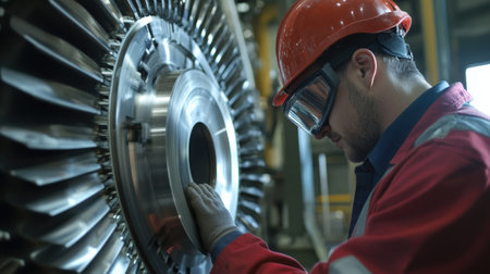 A worker inspecting a mechanical component with a thermal imaging camera identifying potential overheating issues before they escalate into costly repairsの素材